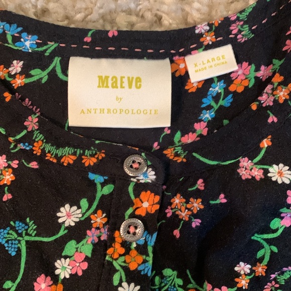Maeve By Anthropologie Floral Peasant Button Up Blouse Women’s Size XL - Picture 3 of 9